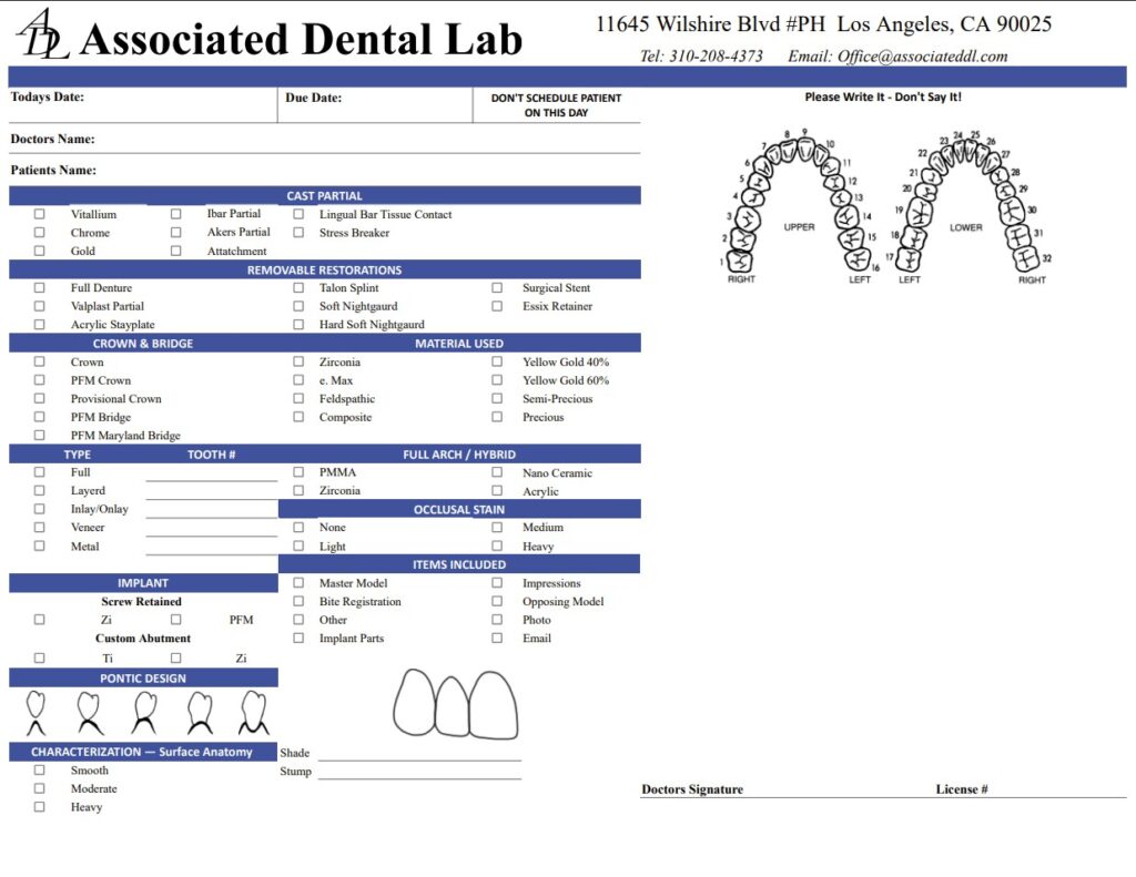 Associated Dental Lab Rx Form